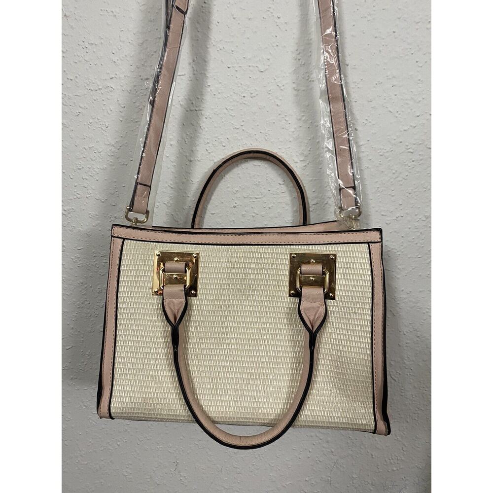 VINTAGE Y2K Isabelle Leather Vegan Crossbody Handbag Purse Woven Pink 12"x9"